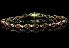 6Ct Pear Cut Lab Created Red Ruby Diamond Tennis Bracelet 14K Yellow Gold Plated