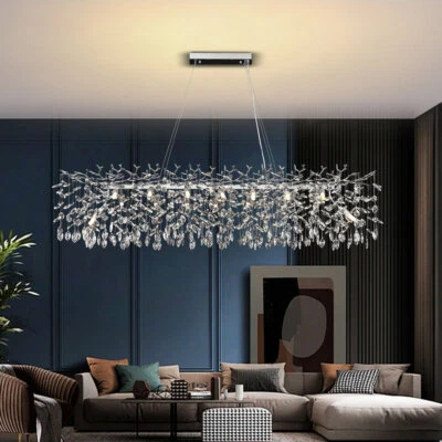 Lámpara de araña de lujo con rama de árbol, araña moderna cristal plata, para comedor Foto 1 de 4