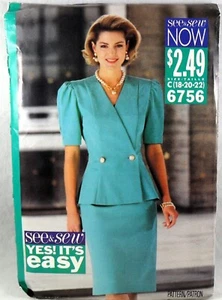 UNCUT Butterick 6756 Top and Skirt, bust 40-44 - Picture 1 of 2