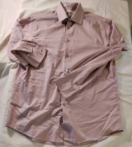 Men Calvin Klein Sans Repassage Off Pink Cotton Long Sleeve Dress Shirt L NWOT - Picture 1 of 11