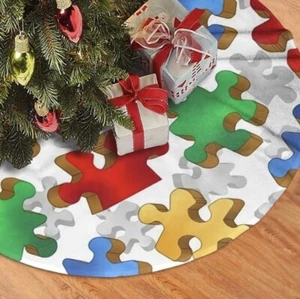 New 21.5” Med Tree Autism Awareness Puzzle Pieces Christmas Tree Skirt - Round - Picture 1 of 4