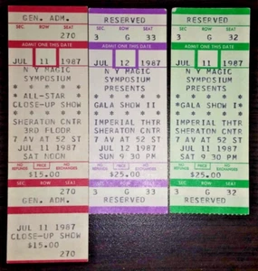 Colección 3 entradas para el Simposio Mágico de Nueva York 11-12 de julio de 1987, Sheraton Center - Imagen 1 de 1