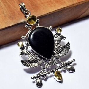 Black Onyx Citrine Ethnic Handmade Pendant Jewelry 3.2" AP 88587
