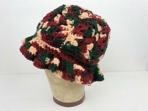 Hand Made Crochet Boho Granny Squares Cap Hat With Ruffle Brim Autumn Color 