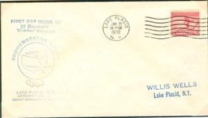 USA Olympic Games Lake Placid 1932 F.D. cover ski jump stamp with blue cachet - Picture 1 of 1