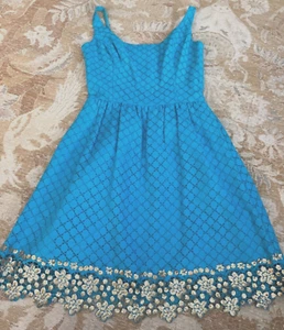 LILLY PULITZER TURQUOISE "LACE" DRESS GOLD SEQUINS 0 PARTY DRESS SPAGHETTI STRAP - Picture 1 of 7