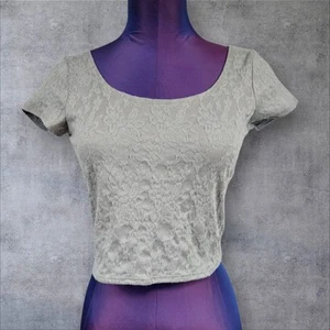 Abercrombie & Fitch Gray Lace Pattern Short Sleeve Crop Top Size Large Women B6 - Picture 1 of 7
