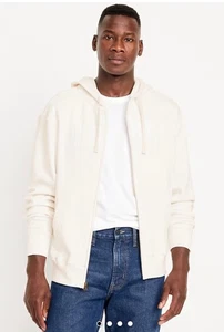 Neu mit Etikett Old Navy lockerer Hoodie mit Logo und durchgehendem Reißverschluss für Herren elfenbein/weiß Größe L HOCH - Bild 1 von 2
