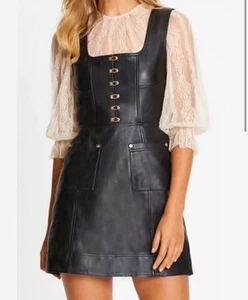 Alice McCall Dress Size AU 6/ US 2 Sweet Street Rare Black Mini Genuine Leather - Picture 1 of 16