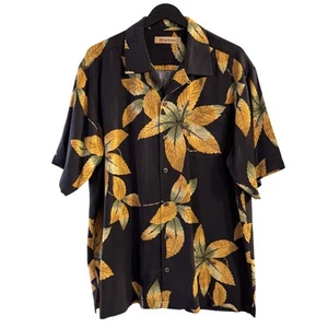 Tommy Bahama Herren Large schwarz Blattgold Seide Knopfleiste Hawaiihemd Resortwear - Bild 1 von 6