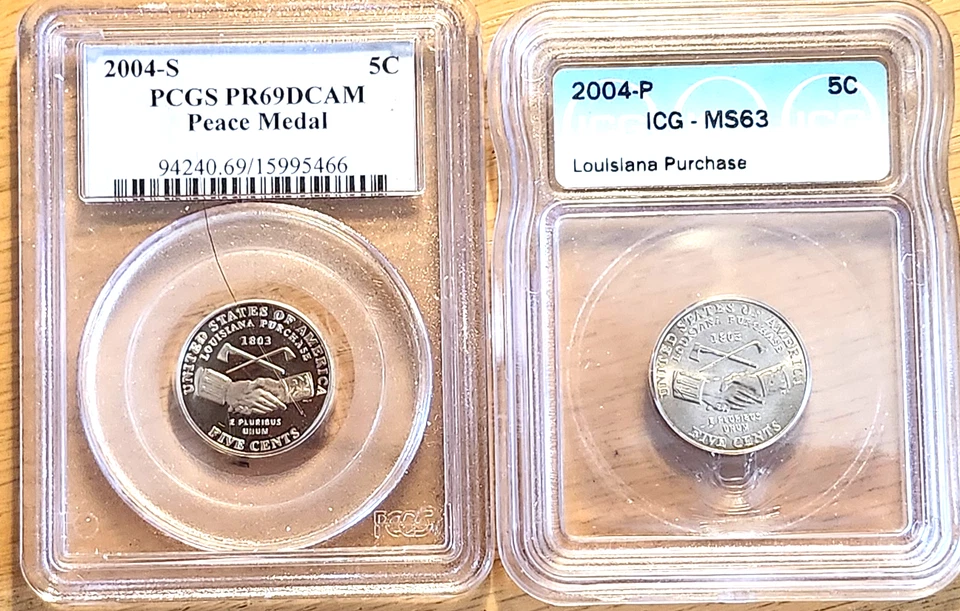 2004 P&S PCGS &ICG Graded  JEFFERSON PEACE MEDAL NICKELS - Image 1 of 1