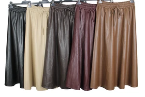 NEW WINTER LADIES FAUX LEATHER LOOK  ELASTICATED WAIST SKIRT - Picture 1 of 6
