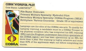 1985 Cobra Lampreys v.1 RED BACK FILE CARD peach redback filecard GI Joe JTC - Picture 1 of 2