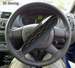 FITS SKODA OCTAVIA MK2 REAL ITALIAN LEATHER STEERING WHEEL COVER BEIGE STITCH - Picture 1 of 1