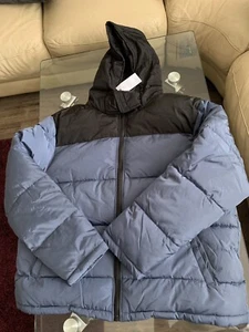 brand new mens new look hooded puffer coat jacket two tone blue black XXL - Picture 1 of 3