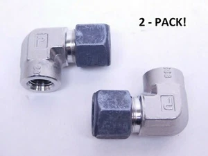 2-Pack! Parker CPI 8-4 DBZ-SS Female Elbow 1/2" Tube X 1/4" FNPT Tube Fitting HR - Picture 1 of 8