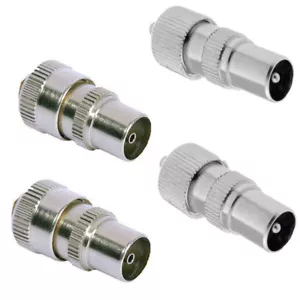 2 x MALE 2 x FEMALE TV AERIAL COAX CONNECTORS SOCKET COAXIAL PLUG METAL CABLE UK - Picture 1 of 1