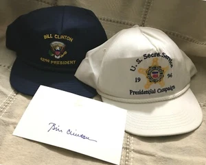 VINTAGE 90's Clinton 42nd President & US Secret Service Caps (White/Navy, OSFM) - Picture 1 of 12