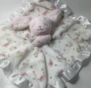 Little Me Pink Bunny Rabbit Floral Satin Edge Baby Lovey Security Blanket Toy - Picture 1 of 8