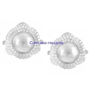 Fresh Water Pearl & CZ Gemstones with 925 sterling silver Cufflinks for Men's #9 - Picture 1 of 3