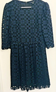 Ann Taylor Cut Out Dress Navy Black A Line 3/4 Sleeves Women's Size 4 Lined Zip