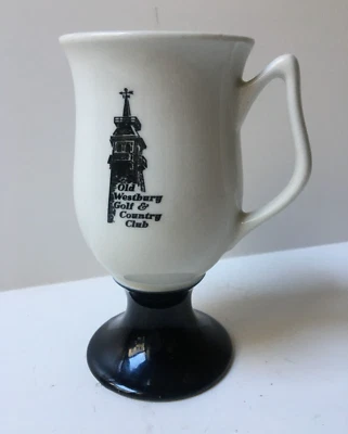 Taza de café vintage Old Westbury Gold & Country Club HALL pedestal de cerámica 6" H Foto 1 de 4