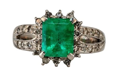 Esmeralda verde de 1,41 quilates con diamantes de 0,40 quilates en anillo de platino sólido 900 PT tamaño 6,25! Foto 1 de 4