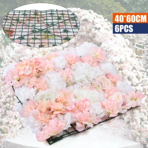 6 Pcs Artificial Silk Flower Wall Panel Floral Backdrop Party Wedding Decoration - Picture 1 of 9