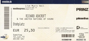Boleto RICHARD ASHCROFT Colonia Live Music Hall de 2010 - Imagen 1 de 1