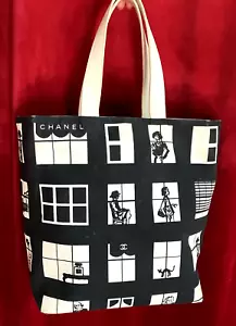 Auth Chanel Icons CC Large Canvas Window Tote Beach Resort Summer Vintage - Picture 1 of 20