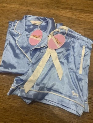 Nuevo con etiquetas Peter Alexander Azul Claro Blanco Adornos Penny Perro Satinado Conjunto de Verano - TALLA M Foto 1 de 2