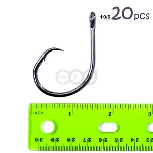 20pcs Size 10/0 Fishing 4x Strong circle hook offset black nickel Super sharp - Picture 1 of 3