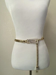 Versace Adjustable Women’s Skinny Gold Tone Chain Link Belt w/Rhinestone - Picture 1 of 11