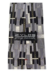 Zylos george machado Men Sz 58 x 4in Tie Gray Geometric Design Silk by Kaufmanns - Picture 1 of 12