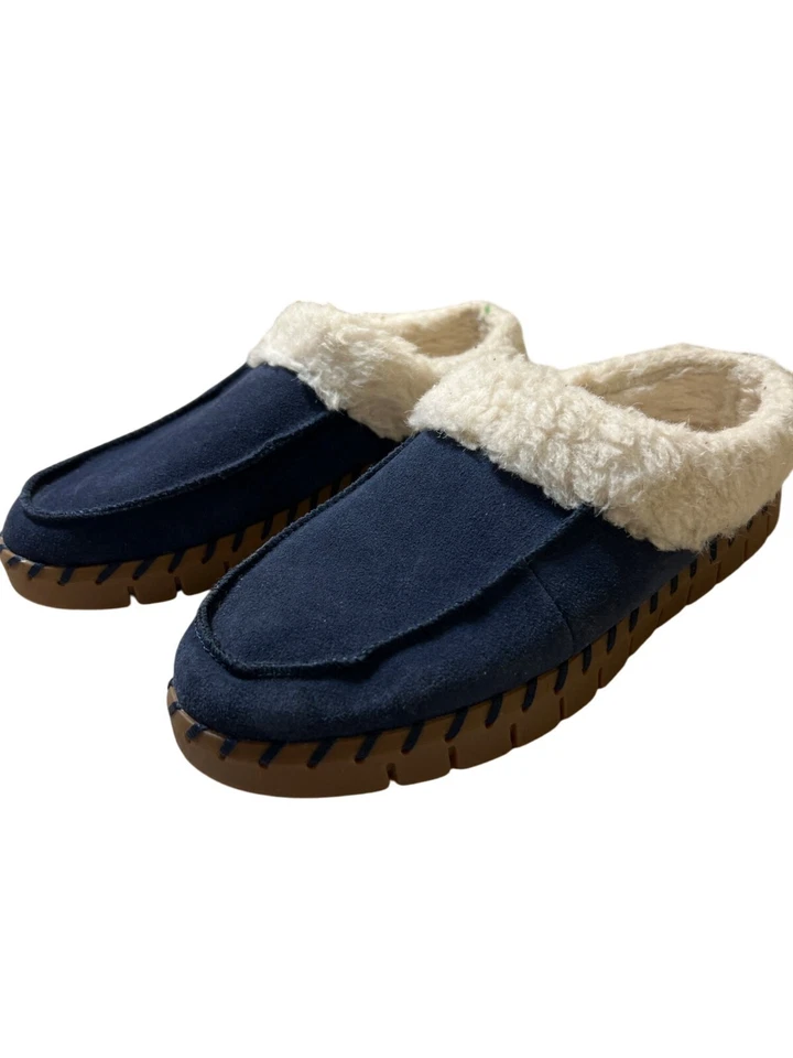 Muk Luks Navy Blue Suede Faux Fur Lined Slippers Clogs Hard Bottoms Size 10 - Image 1 of 4