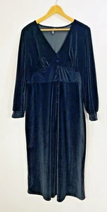Nobodys Child Dress Womens Size 14 Black Velvet Midi Long Sleeve V Neck Buttoned - Picture 1 of 9