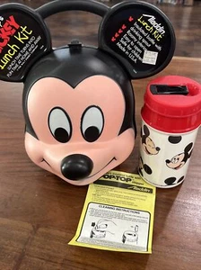 VINTAGE Disney Mickey Mouse Head Lunch Box Kit By Aladdin Industries W/ Thermos - Picture 1 of 11