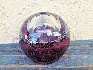 JARRÓN/LÁMPARA DE ACEITE ESFERA PESADA DE VIDRIO ARTÍSTICO DE MURANO, BURBUJAS ROJAS ARÁNDANO PÚRPURA - Imagen 1 de 8
