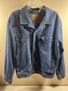Denim Jacket  - Vintage Open Trails Trucker Men’s Size Medium Button Up Blue - Picture 1 of 13