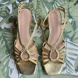 J.CREW NWT Layne Braided Sandal Gold Metallic Leather Heels sz 9 CA046 - Picture 1 of 11