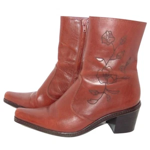 Stivaletti donna Gianni Bini taglia 10 pelle marrone ricamo floreale zip laterale - Foto 1 di 7