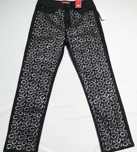 GUESS Jeans Girly G-Stone Slim Fit Straight Metallic Logo Front Black 29x28 NWT - Picture 1 of 12