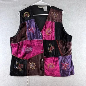 White Stag Vest Women XL Floral Embroidered Velvet Patchwork Jacquard Festival - Picture 1 of 8