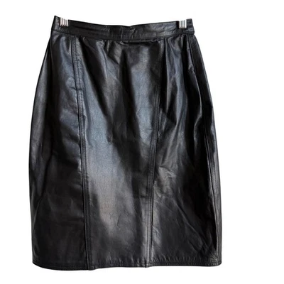 David Benjamin Leather Midi Skirt Black Women's XS Vintage - Image 1 of 4