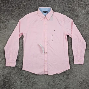 Tommy Hilfiger Shirt Mens Medium M Pink Long Sleeve Button Up 100% Cotton Flag - Picture 1 of 18