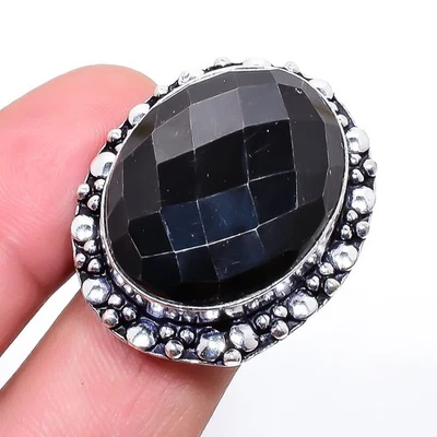 Anillo de joyería chapado en plata con piedras preciosas de ónix negro s.8 S1975 Foto 1 de 4