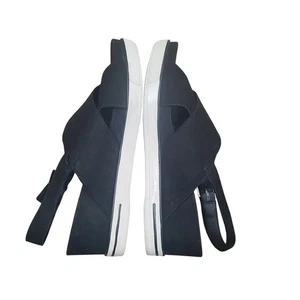 Eileen Fisher Black Suede Crisscross Wedge Sling Back Sandals 9M - Imagen 1 de 9
