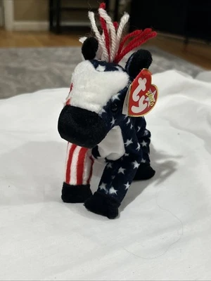 TY Beanie Baby Lefty 2000 Donkey Democrat 4th July Birthday Red White Blue - Image 1 of 4