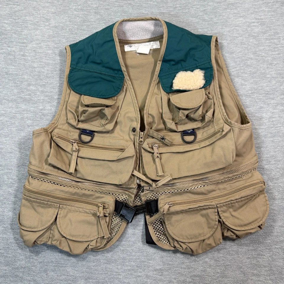 Columbia Chaleco Hombres Caqui Verde Multi Bolsillo Pesca Exterior Utilidad Equipo 22x20 Foto 1 de 4