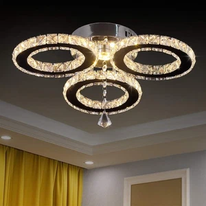 LED Crystal Pendant Ceiling Light 13x3.5 Inches 3 Rings Crystal Chandelier Fl... - Picture 1 of 7